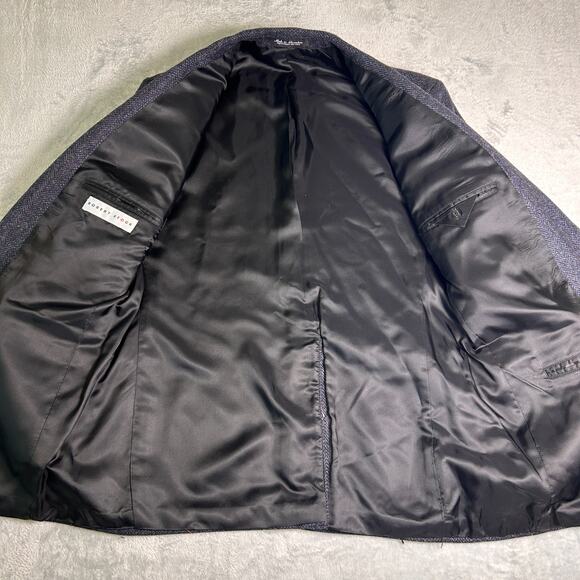 Robert Stock Blazer Mens 44L Navy Blue 100% Wool Herringbone Twill Sport Coat - Picture 6 of 12